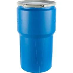 14 Gallon Blue Plastic Drum, Taper Sided, UN Rated, Natural Cover W/ Metal Lever Lock