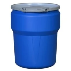 10 Gallon Blue Plastic Drum, Taper Sided, UN Rated, Cover W/Metal Lever Lock