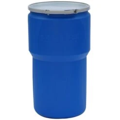 14 Gallon Blue Plastic Drum, Taper Sided, UN Rated, Cover W/Metal Lever Lock, 2" & 3/4" Fittings