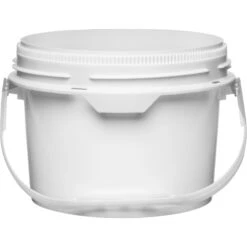 2 Gallon White Plastic Pail W/Plastic Handle, Threaded Opening, Life Latch, UN Rated