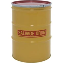 85 Gallon Steel Salvage Drum, UN Rated, Unlined, 19GA, Cover W/Lever Lock Ring Closure