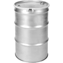 55 Gallon Stainless Steel Drum, UN Rated, Cover W/Bolt Ring, 2" & 3/4" Fittings