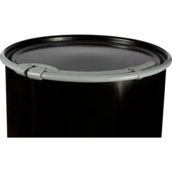 55 Gallon Steel Drum, Black, Straight Sided, Lined, 20GA, Cover W/Lever Lock Ring -Pagagoo Shop 26w56s 3 1