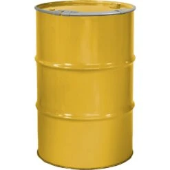 55 Gallon Center Line Yellow Steel Drum, Reconditioned, Unlined, Cover W/Lever Lock Ring, 2" & 3/4" Fittings