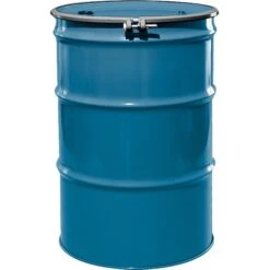 55 Gallon Ashland Blue Steel Drum, Reconditioned, UN Rated, Unlined, Cover W/Bolt Ring, 2" & 3/4" Fittings