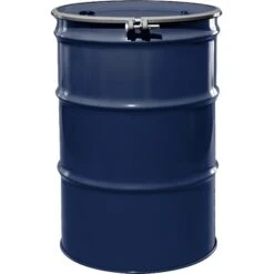 55 Gallon Valvoline Blue Steel Drum, Reconditioned, UN Rated, Unlined, Cover W/Bolt Ring, 2" & 3/4" Fittings