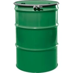55 Gallon Asco Green Steel Drum, Reconditioned, UN Rated, Lined, Cover W/Bolt Ring, 2" & 3/4" Fittings