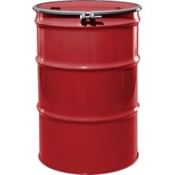 55 Gallon Citgo Red Steel Drum, Reconditioned, UN Rated, Lined, Cover W/Bolt Ring, 2" & 3/4" Fittings