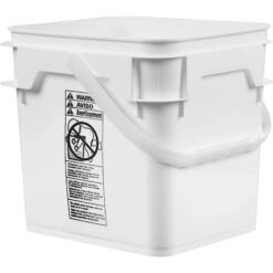 4 Gallon White Square Plastic Pail W/Plastic Handle, Life Latch, UN Rated -Pagagoo Shop 4 gallon white square plastic pail with plastic handle life latch un rated 56wls4 4