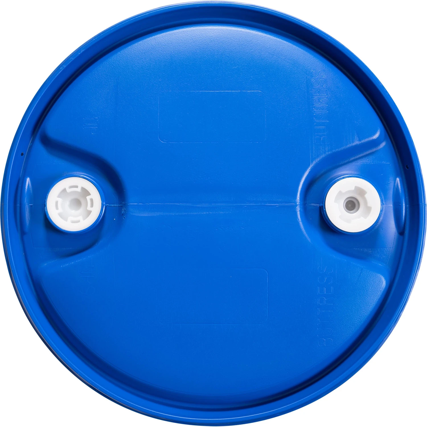 55 Gallon Blue Tight Head Plastic Drum, UN Rated, 2" NPT & 2" Buttress Fittings - Image 2