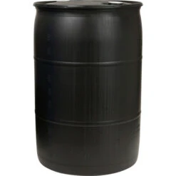 55 Gallon Black Tight Head Plastic Drum, Reconditioned, UN Rated, 2" NPT & 2" Buttress
