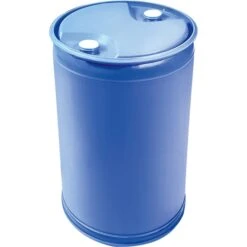 55 Gallon Blue Tight Head Plastic Drum, Straight Sided, UN Rated, 2" NPS & 2" Buttress Fittings