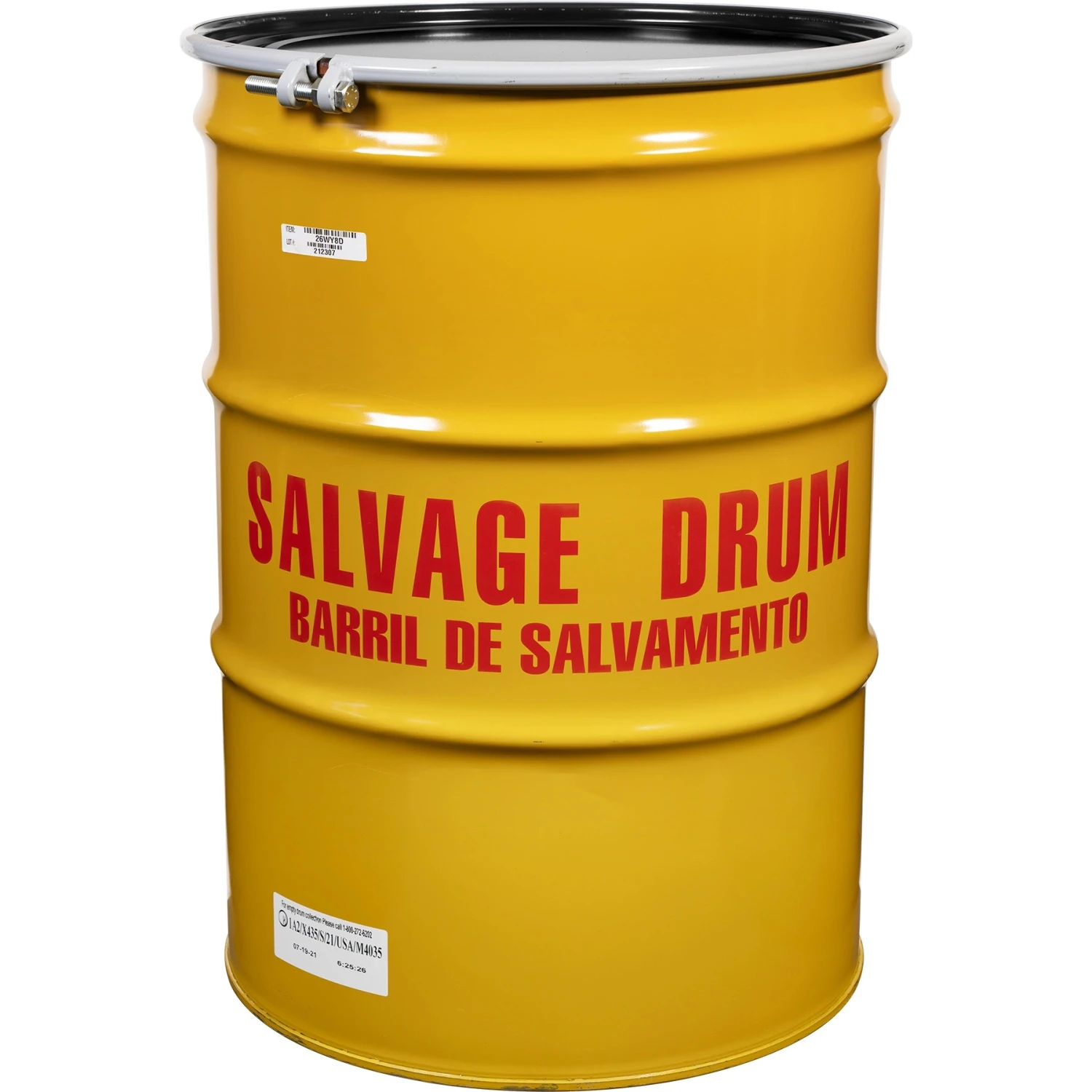 85 Gallon Steel Salvage Drum, UN Rated, L5-X Tan Phenolic Lined, Cover W/Bolt Ring Closure