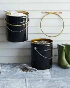 5 Gallon Black Open Head Steel Pail (28/26 Gauge) UN Rated, Gold Phenolic Lining (S3 Series) -Pagagoo Shop buckets with birdfeed salt boots 8351 2b79fbd89 vert 0